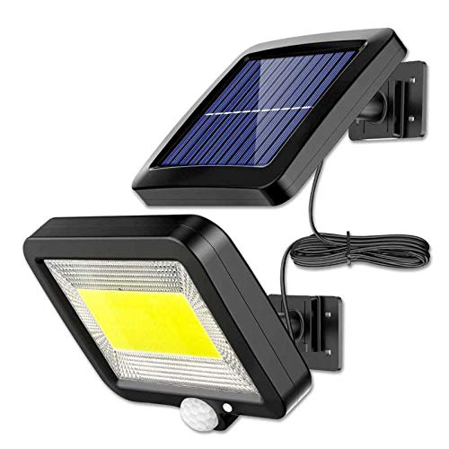 Luz Solar Exterior con Sensor de Movimiento, EJNOY 100 LED Focos Solares Exterior 120 ° súper brillantes, IP65 Impermeable, 3 modos con cable de 16.5 pies, Luces Solares Led Exterior Jardin Blancas