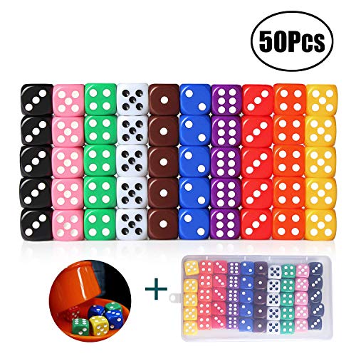 Lvcky Juego de Dados punteados de 50Pcs 6 Dices Dados con Bolsas de Terciopelo Bar KTV Favor de Fiesta Color Surtido 16mm Color Mezclado Color Color Mezclado