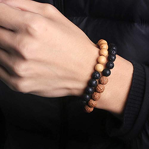LXDDJsl - Pulsera de cuentas de madera tibetana budista volcánica de piedra de Thuja de madera con diseño único y elástico para regalos (color: B, tamaño: 18 mm)
