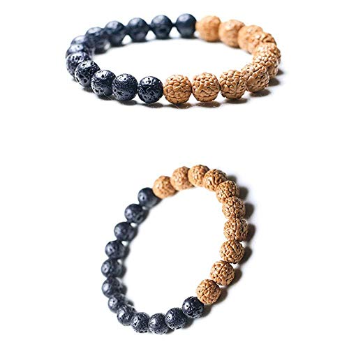 LXDDJsl Pulseras Madera de la Pulsera Budista Tibetano de Piedra volcánica Thuja Madera diseño elástico joyería (Color : A, Size : 18mm)