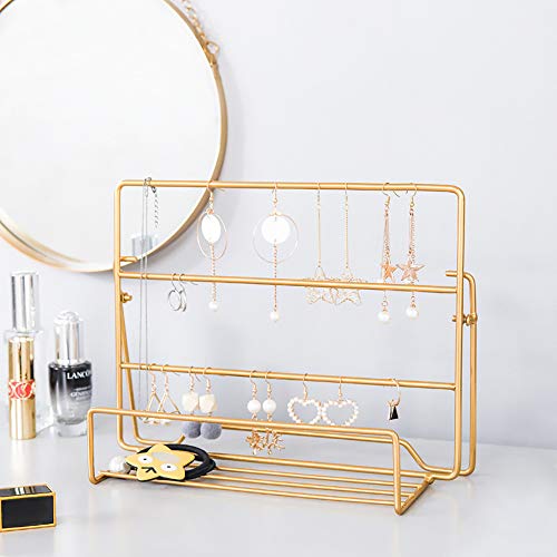 LXZSP Soporte de Joyería Organizador de Exhibición Almacenamiento de Baratijas Colgador de Suspensión Torre para Collares Brazaletes Pulsera Cosméticos Relojes Metal Portátil con Bandeja Inferior