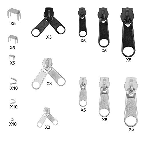 LYTIVAGEN Piezas de Repuesto de Cremallera, Kit de Reparación de Cremallera de 85 PCS, Cabezas de Cremallera con Herramienta de Alicantes par bolsas, Chaquetas, Jeans