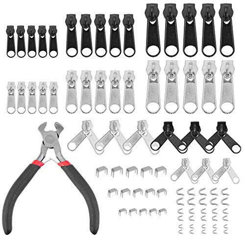 LYTIVAGEN Piezas de Repuesto de Cremallera, Kit de Reparación de Cremallera de 85 PCS, Cabezas de Cremallera con Herramienta de Alicantes par bolsas, Chaquetas, Jeans
