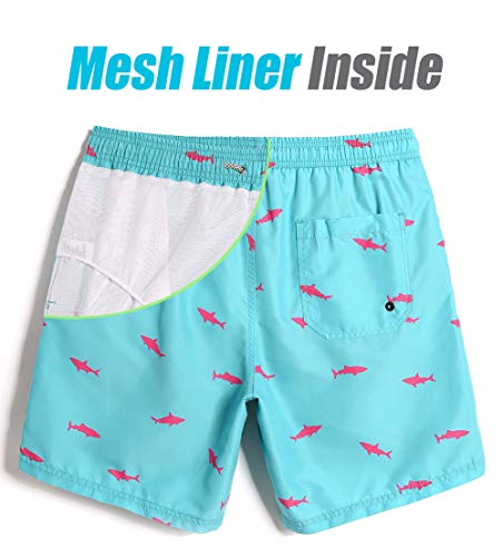 MaaMgic Trajes de Baño para Hombres Bañador para Vacaciones en la Playa Secado Rápido Piscina Nadar Azul Claro Tiburón M