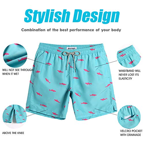 MaaMgic Trajes de Baño para Hombres Bañador para Vacaciones en la Playa Secado Rápido Piscina Nadar Azul Claro Tiburón M