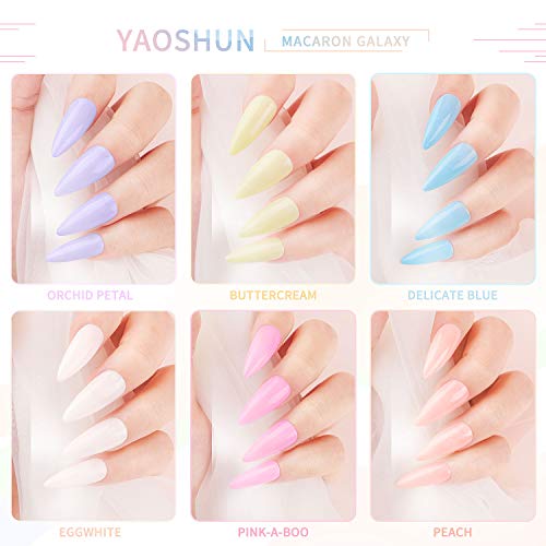 Macaron - Juego de esmaltes de uñas de gel Yao Shun, color blanco, rosa, morado, azul, amarillo, durazno, set de esmaltes de gel de 6 colores UV LED, kit de 8 ml cada uno