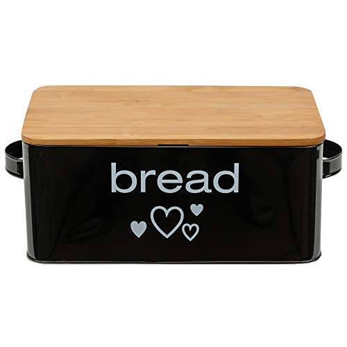 Mack Caja de Pan de Metal con Tabla de Cortar Color Negro 33 x 18 x 12 cm
