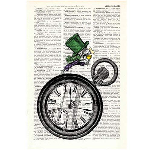 Mad Hatter Book Art Print Alicia en el país de las maravillas Vintage Poster Wall Decor Dictionary Art Posters And Prints-50x70cmx1pcs -Sin marco