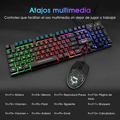 Mafiti RK101 Combo Ratón y Teclado USB ,Retroiluminación Rainbow LED y sensación de teclado mecánico , ideal para jugar y trabajar.