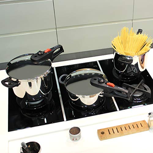 MAGEFESA PRACTIKA PLUS Olla a presión super rápida de fácil uso, acero inoxidable 18/10, apta para todo tipo de cocinas, incluido inducción. Fondo termo difusor encapsulado de 5 capas, excelente distribución del calor, 5 sistemas de seguridad, ahorra hast