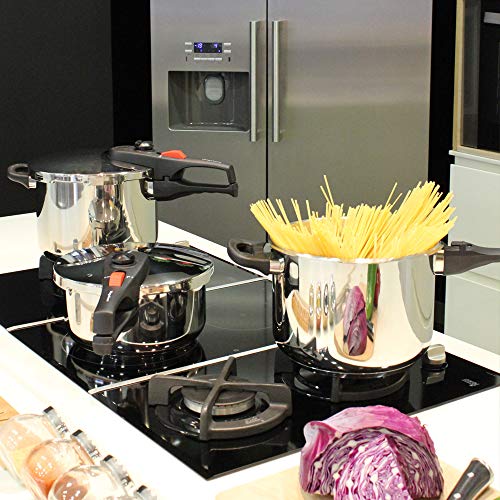 MAGEFESA PRACTIKA PLUS Olla a presión super rápida de fácil uso, acero inoxidable 18/10, apta para todo tipo de cocinas, incluido inducción. Fondo termo difusor encapsulado de 5 capas, excelente distribución del calor, 5 sistemas de seguridad, ahorra hast
