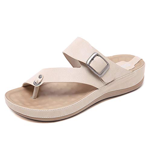 Magicrulu Zapatillas de Mujer Chanclas Sandalias de Dedo del pie Suelas Gruesas y cómodas Ocio Mujeres Embarazadas Albaricoque 37