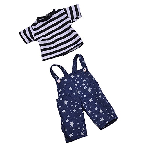 MagiDeal Camiseta de Manga Larga y Pantalones de Correa de Hombro para 18 Pulgadas Doll - Negro + Blanco + Azul