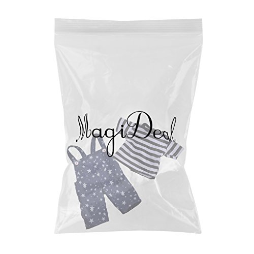 MagiDeal Camiseta de Manga Larga y Pantalones de Correa de Hombro para 18 Pulgadas Doll - Negro + Blanco + Azul