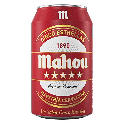 Mahou - 5 Estrellas Cerveza Dorada Lager, 5.5% de Volumen de Alcohol - Pack de 24 x 33 cl