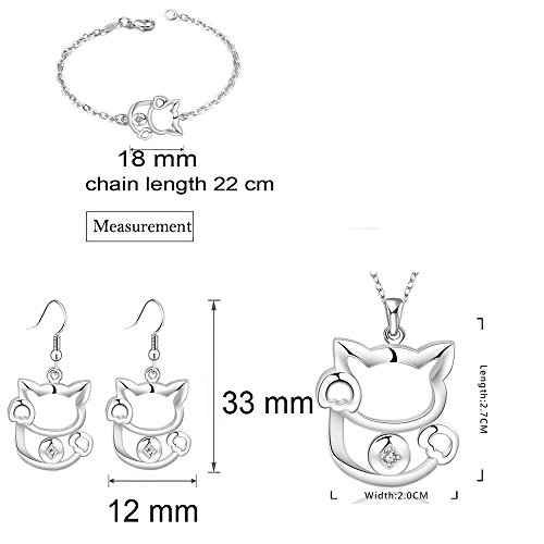 Majesto Juego de Joyas - Conjunto Colgante de Collar y Pendientes y Pulsera Gato Cristal para Mujer Adolescente niña pequeña mamá - Accesorio de joyería de Regalo Premium 18ct Chapado en Oro