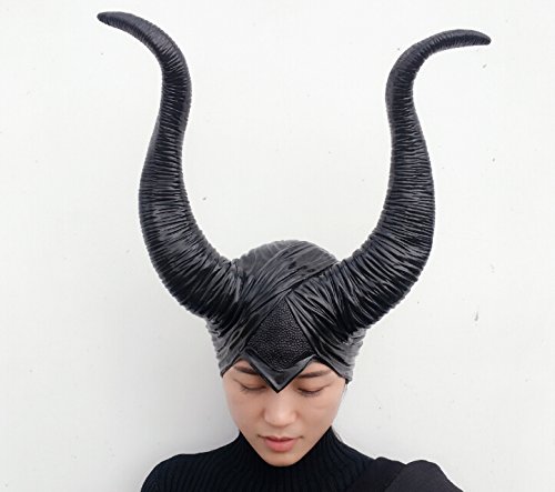 Maleficent with Witch Horns Máscara de bruja negra - Perfecto para carnaval, carnaval y Halloween - Disfraz de adulto - Látex, unisexo Talla única