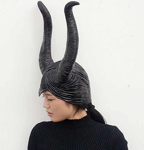 Maleficent with Witch Horns Máscara de bruja negra - Perfecto para carnaval, carnaval y Halloween - Disfraz de adulto - Látex, unisexo Talla única