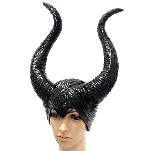 Maleficent with Witch Horns Máscara de bruja negra - Perfecto para carnaval, carnaval y Halloween - Disfraz de adulto - Látex, unisexo Talla única
