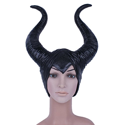 Maleficent with Witch Horns Máscara de bruja negra - Perfecto para carnaval, carnaval y Halloween - Disfraz de adulto - Látex, unisexo Talla única