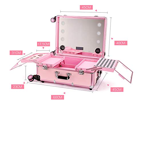 Maleta Profesional de Maquillaje, Maletín de Cosméticos, Tocador Maquillaje Profesional, Estuche de Maquillaje Profesional, con 6 Bombillas de Luces, Con función de música
