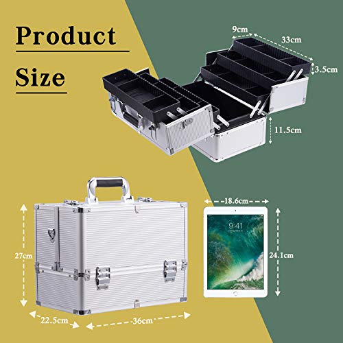 Maletin Maquillaje Profesional con Espejo Neceser Maquillaje Organizador Estuche Maquillaje Joyero Organizador Mujer Maletin de Manicura Maletin Peluqueria Caja Maquillaje Cosméticos de Viaje Blanco