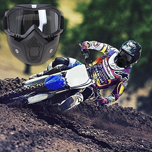 Mallallah - Máscara para moto, antipolvo, desmontable, protección UV, escudo transparente, para carreras, snowboard, esquí, motocross, equitación