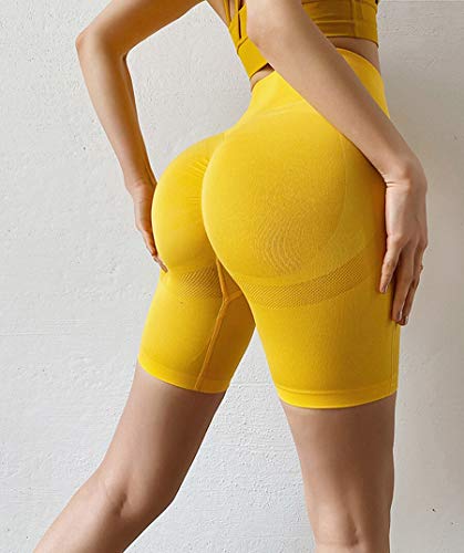 Mallas Cintura Alta Pantalones Cortos Push Up Sin Costuras Leggings Deportivos Pantalones Cortos para Mujer M Amarillo