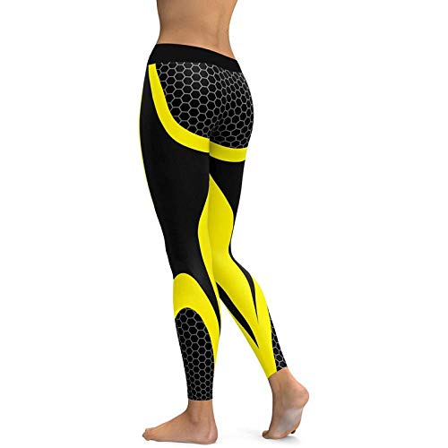 Mallas Leggings con Estampado De Malla Leggings De Fitness para Mujer Leggins Deportivos De Entrenamiento Elásticos Slim Pantalones Blancos Negros XL Amarillo