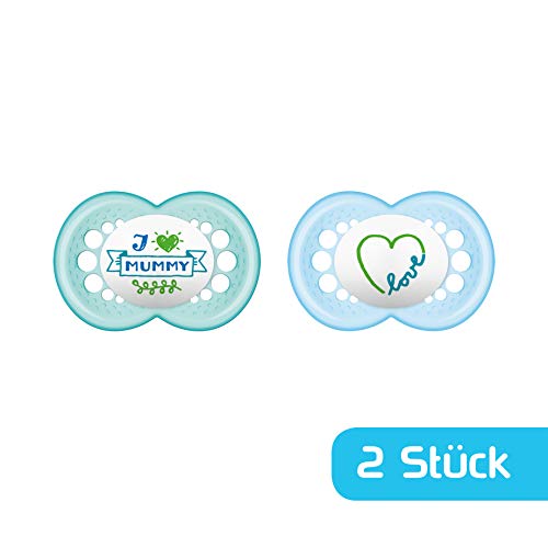 MAM - Silicona original con mensaje "I love mummy " (love mummy, 2 unidades) azul Talla:6+