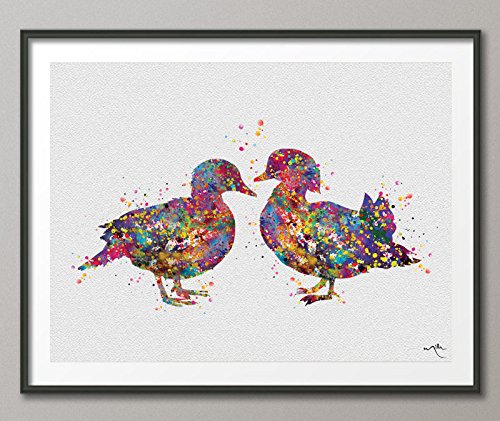 Mandarina Duck Watercolor impresión decoración de pareja de pato de pato aves acuáticas animales de granja san valentín Regalo Amor Boda Regalo Watercolor Bird print-960, M, 23.44 x 33.10