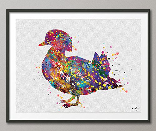 Mandarina Duck Watercolor impresión pato aves acuáticas pájaro decoración de pato animales de granja guardería infantil pared arte Animal regalo Watercolor Bird print-961, M, 11.70 x 16.55