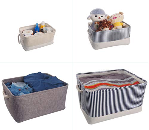 Mangata Caja de Almacenamiento de Tela, Cesta de Almacenamiento de Lona Engrosada Plegable con Asas de Cuerda para Ropa, Juguetes (Large, Gris)