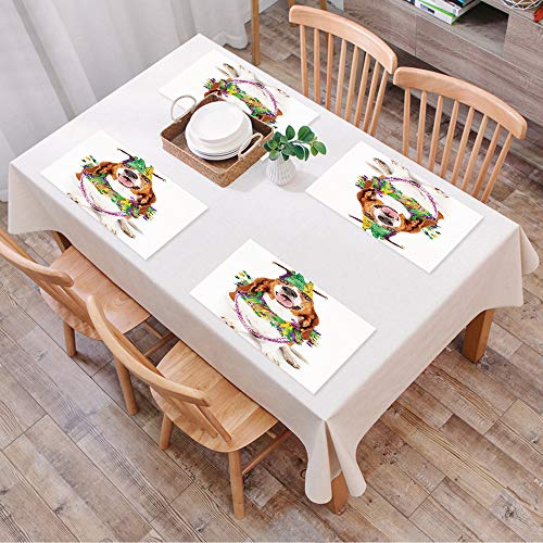 Manteles Individuales Antideslizante Lavables Resistentes al Calor para Cocina,Mardi Gras, feliz sonriente perro Basset Hound que lle,Hogar, Restaurante, Mesa de Comedor Fácil de Limpiar y Impermeable