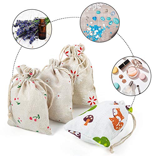 Maojuee 20 Piezas Bolsa de Cordón de Algodón y Lino Para Guardar Regalos Bolsa de lino de algodón Impresión Floral Bolsas de Arpillera 10×14 CM (A)