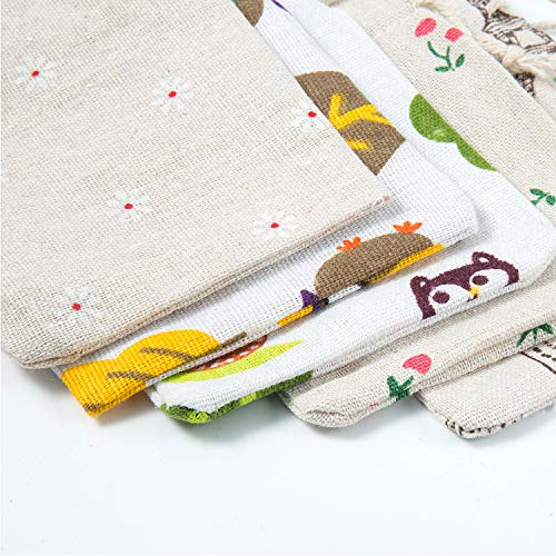 Maojuee 20 Piezas Bolsa de Cordón de Algodón y Lino Para Guardar Regalos Bolsa de lino de algodón Impresión Floral Bolsas de Arpillera 10×14 CM (A)