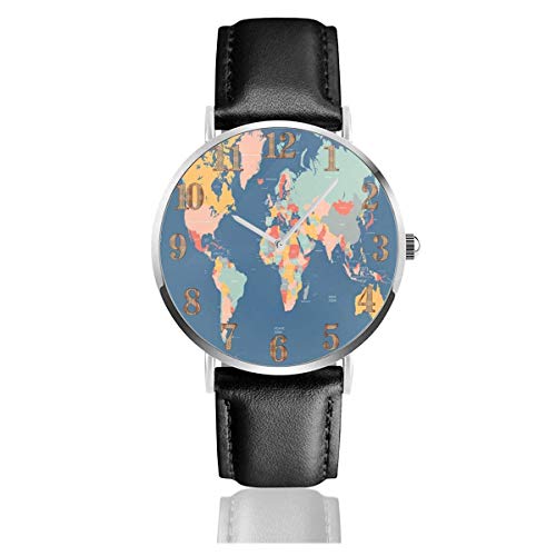 Mapa de la Tierra Media Nombres Reloj de Cuero Clo Relojes de Pulsera de Moda Unisex Reloj Resistente a arañazos Relojes de Desgaste Duradero