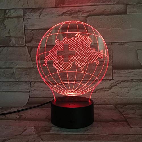 Mapa nacional Suiza Lámpara de mesa de escritorio Ilusión 3D Sensor táctil 7 colores para niños Niños suizo Globo Luz de noche LED elegir uno