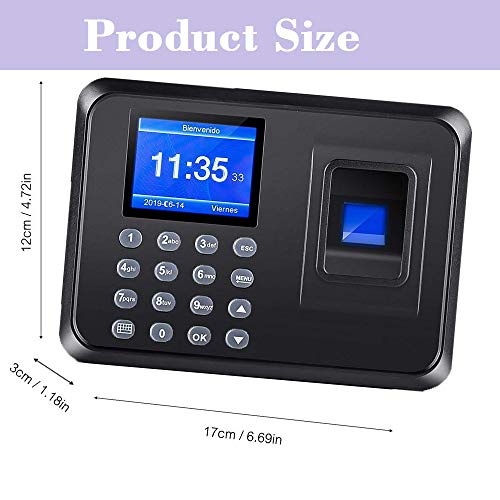 Maquina Asistencia de Fichar Huella Dactilar,Máquina de Asistencia,100.000 Registros, Sistema Española, Biometrico Huella,2.4 Pulgadas,con 8G Disco U