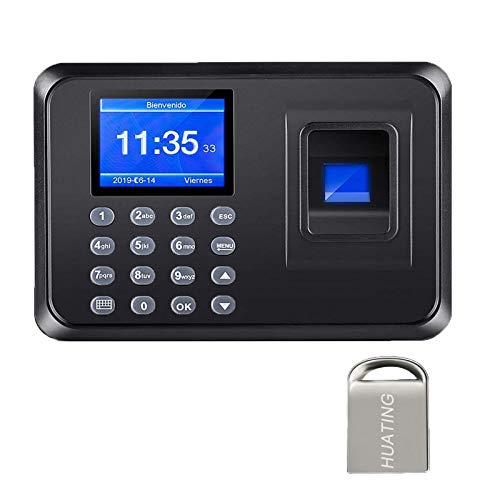 Maquina Asistencia de Fichar Huella Dactilar,Máquina de Asistencia,100.000 Registros, Sistema Española, Biometrico Huella,2.4 Pulgadas,con 8G Disco U