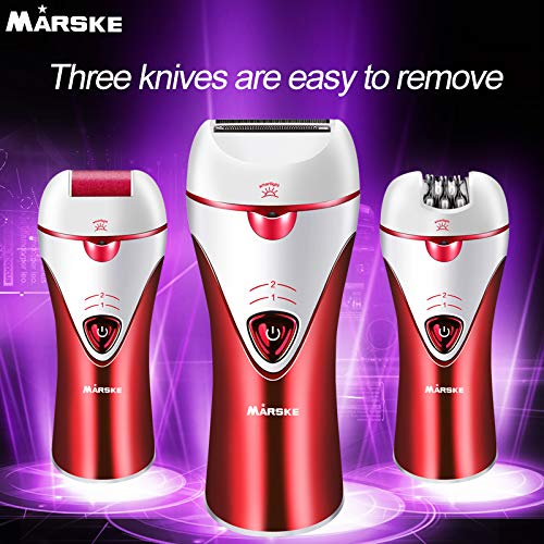 Maquinilla de afeitar para la eliminación del vello, para mujer MARSKE Afeitadora eléctrica sin dolor Trimmer Removedor de callos Impermeable, mojado/seco para el cuerpo, axilas, axilas, bikini, fac