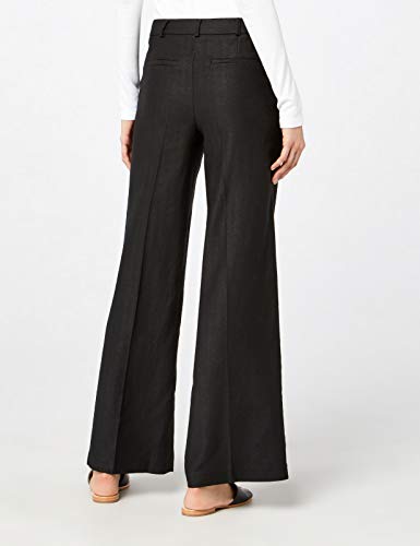 Marca Amazon - find. Pantalón Ancho de Lino Mujer, Negro (Black), 36, Label: XS