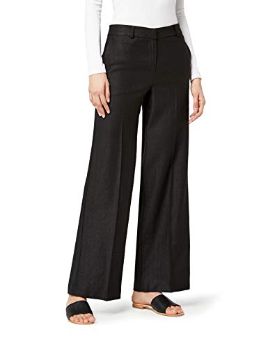 Marca Amazon - find. Pantalón Ancho de Lino Mujer, Negro (Black), 36, Label: XS