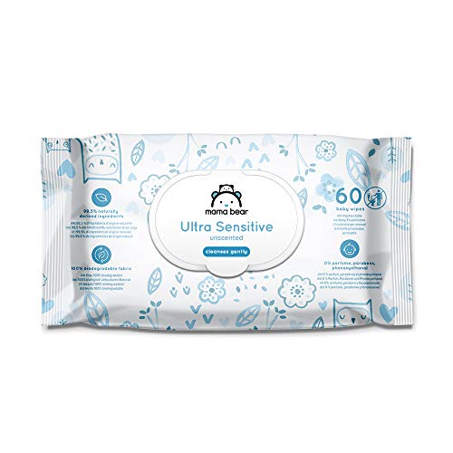 Marca Amazon - Mama Bear Ultra Sensitive - Toallitas humedas para bebé - Paquete de 18 (1080 toallitas -100% tejido biodegradable)