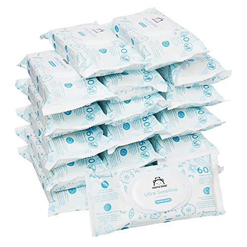 Marca Amazon - Mama Bear Ultra Sensitive - Toallitas humedas para bebé - Paquete de 18 (1080 toallitas -100% tejido biodegradable)