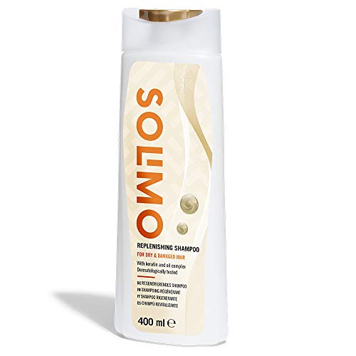 Marca Amazon - Solimo Champú revitalizante para cabello dañado y seco, con queratina y complejo de aceite - Paquete de 4 (4 Botellas x 400ml)