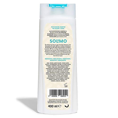 Marca Amazon - Solimo Champú revitalizante para volumen y brillo, con queratina, complejo mineral y D-pantenol- Paquete de 4 (4 Botellas x 400ml)