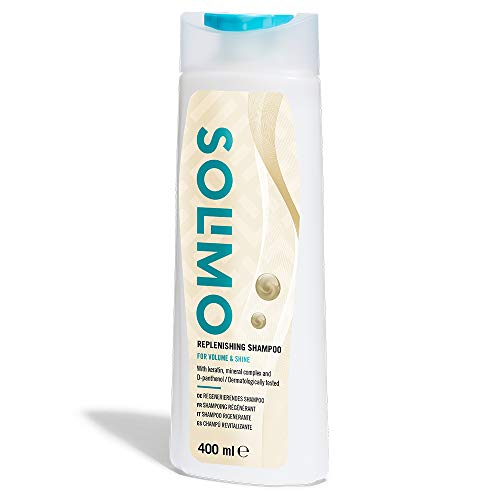 Marca Amazon - Solimo Champú revitalizante para volumen y brillo, con queratina, complejo mineral y D-pantenol- Paquete de 4 (4 Botellas x 400ml)