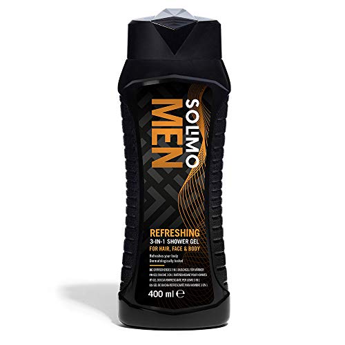 Marca Amazon - Solimo Gel de ducha refrescante para hombre 3 en 1 (Cuerpo, cara y cabello)- Paquete de 6 (6 Botellas x 400 ml)