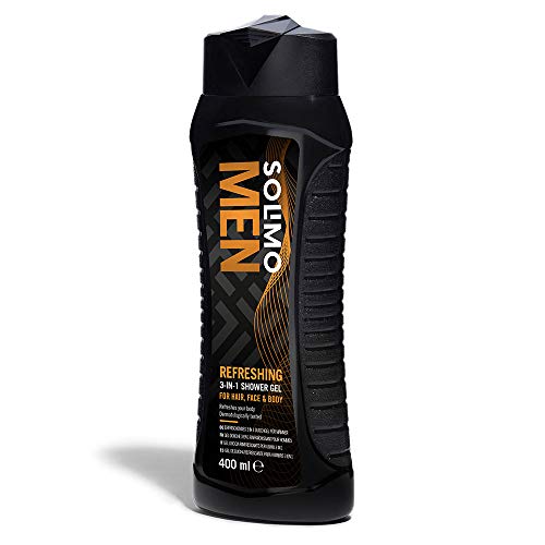 Marca Amazon - Solimo Gel de ducha refrescante para hombre 3 en 1 (Cuerpo, cara y cabello)- Paquete de 6 (6 Botellas x 400 ml)